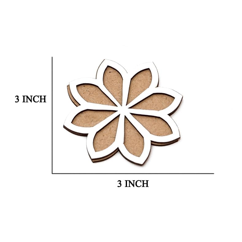 Pack of 12 Wooden Diwali Craft Cutouts – 2.7mm Pine MDF Swastik, Lotus, Feet & Diya Shapes for DIY Painting, Home Temple Wall Hanging, Festive Wedding Decoration & Rangoli Borders (3x3 Inch)